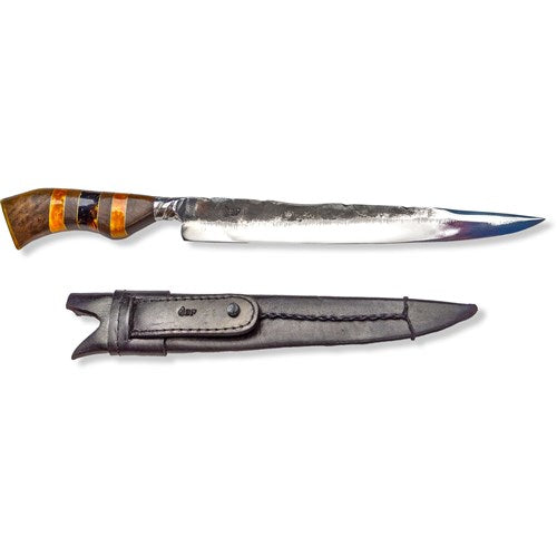 Brazilian Flame - 10" Traditional Line Forged Gross Stainls Steel Knife 5mm w/Leather Case - Luxor Yellow-United Backyard