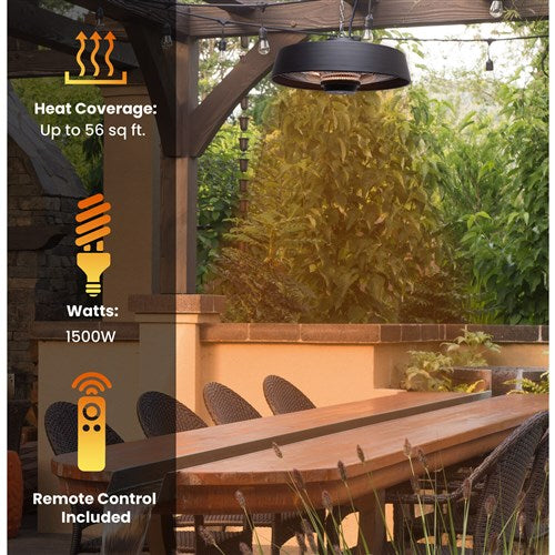 Hanover - 20 in Hanging Electric Heater-1 heat settings with Remote - Black-United Backyard