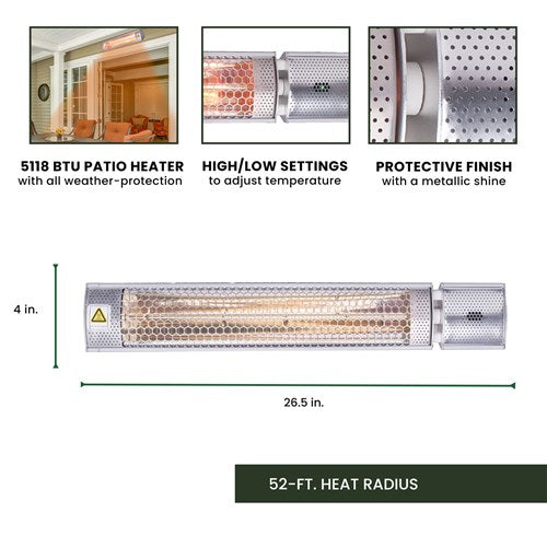 Hanover - 26.5 in Electric Wall/Hanging Heater-2 heat settings with Remote - Black-United Backyard