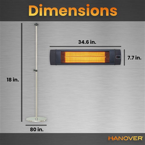 Hanover - 34.6" Electric Carbon Lamp w/Three Heat Levels, Remote and Pole Stand - Black-United Backyard