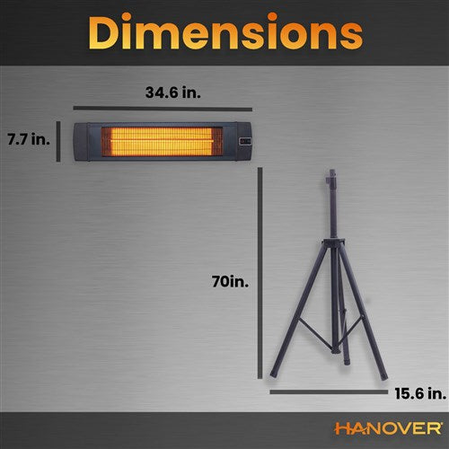 Hanover - 34.6" Electric Carbon Lamp w/Three Heat Levels, Remote and Tripod Stand - Black-United Backyard