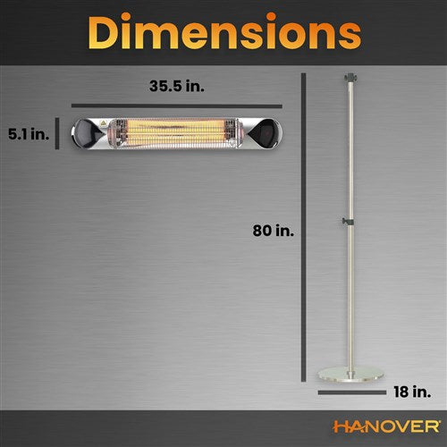 Hanover - 35.4" Carbon Lamp w/ 3 Power Settings, Remote Control and Stand - Silver-United Backyard