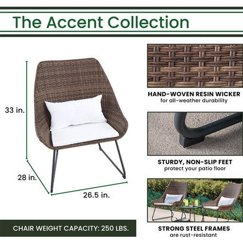 Hanover - 3pc Seating Set: 2 steel side chairs, accent table - Steel/White-United Backyard