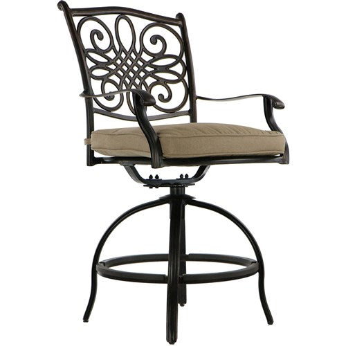 Hanover - 5pc High Fire Pit Set: 4 Swivel Chairs, 48" Round Cast Top Fire Pit Table - Alumicast/Tan-United Backyard