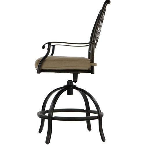 Hanover - 5pc High Fire Pit Set: 4 Swivel Chairs, 48" Round Cast Top Fire Pit Table - Alumicast/Tan-United Backyard