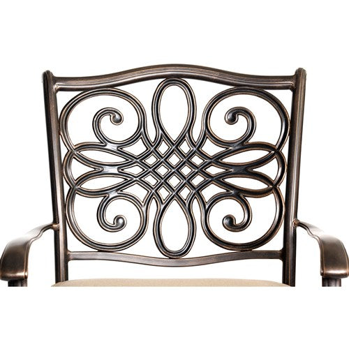 Hanover - 5pc High Fire Pit Set: 4 Swivel Chairs, 48" Round Cast Top Fire Pit Table - Alumicast/Tan-United Backyard