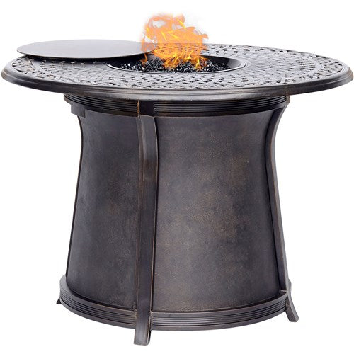 Hanover - 5pc High Fire Pit Set: 4 Swivel Chairs, 48" Round Cast Top Fire Pit Table - Alumicast/Tan-United Backyard