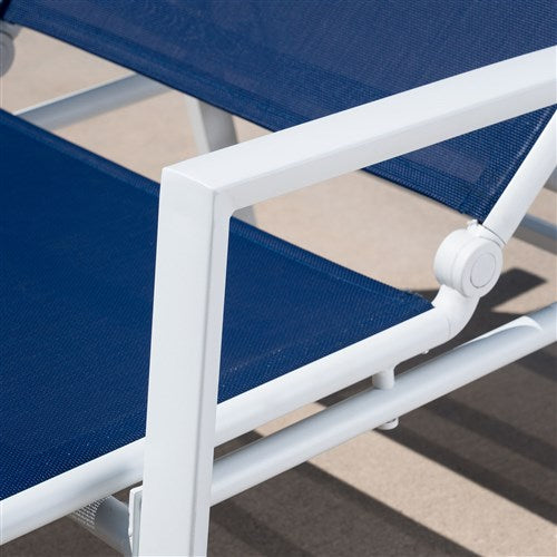 Hanover - Aluminum Sling Chaise Lounge - White/Navy-United Backyard