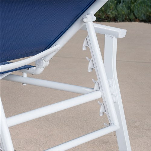 Hanover - Aluminum Sling Chaise Lounge - White/Navy-United Backyard
