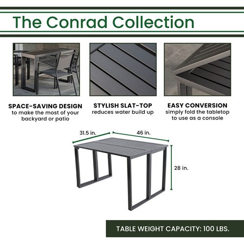 Hanover - Conrad 5pc Dining Set: 4 Alum Sling Chairs and Folding Table - White/Gray-United Backyard