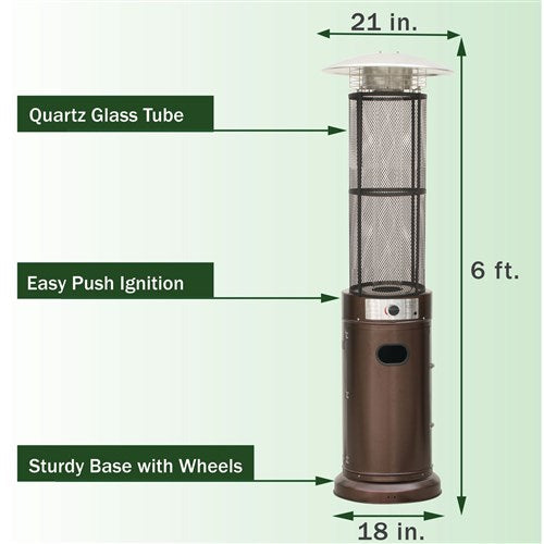 Hanover - Cylinder Flame Glass Patio Heater, 6', Propane, 34,000 BTU - Golden Hammer-United Backyard