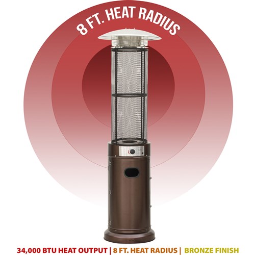 Hanover - Cylinder Flame Glass Patio Heater, 6', Propane, 34,000 BTU - Golden Hammer-United Backyard