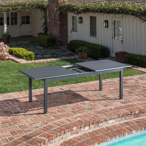 Hanover - Dawson 11pc: 10 Aluminum Sling Chairs, 78-118" Aluminum Extension Table - White/Gray-United Backyard