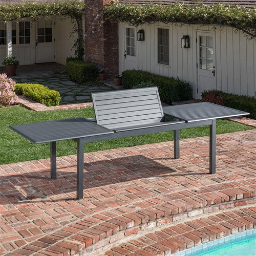 Hanover - Dawson 11pc: 10 Aluminum Sling Chairs, 78-118" Aluminum Extension Table - White/Gray-United Backyard