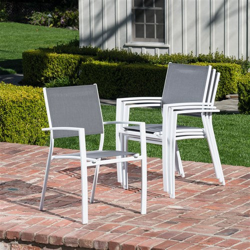 Hanover - Dawson 11pc: 10 Aluminum Sling Chairs, 78-118" Aluminum Extension Table - White/Gray-United Backyard