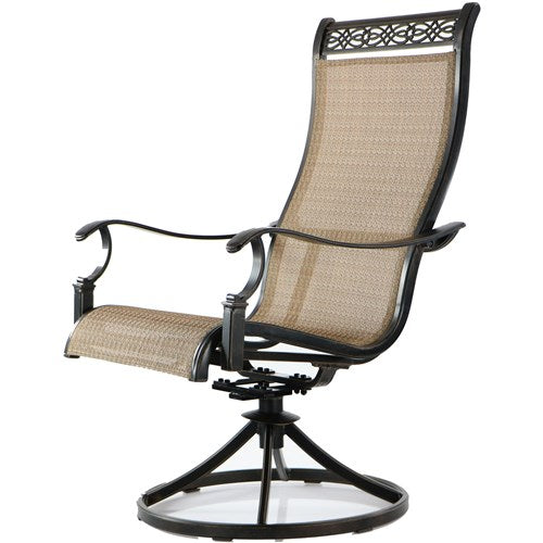 Hanover - Manor 7pc: 6 Sling Swivel Rockers, 38x72" Cast Table - Tan Sling/Cast-United Backyard