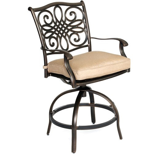Hanover - Monaco 5pc: 4 Cush Sling Swivel Center Height Chairs, 56" Round Tile Table-United Backyard