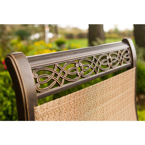 Hanover - Monaco 5pc: 4 Sling Swivel Rockers, 51" Round Tile Top Table, Umbrella - Tan Sling/Tile-United Backyard
