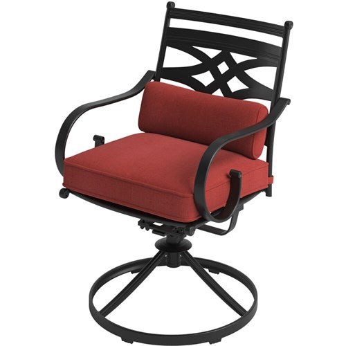 Hanover - Montclair 11pc: 10 Swivel Rockers, 60"x84" Table, Umbrella, Base - Chili Red/Brown-United Backyard