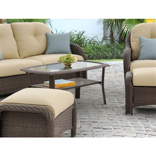 Hanover - Newport Woven Coffee Table with Glass Top - Brown/Glass-United Backyard