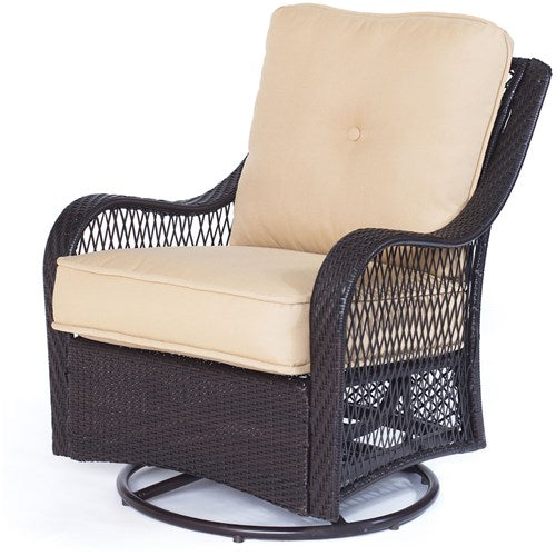 Hanover - Orleans 5pc Fire Pit: 4 Swivel Gliders, Square KD Fire Pit w/Tile - Tan/Tile-United Backyard
