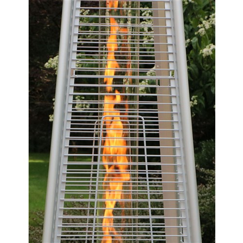 Hanover - Pyramid Flame Glass patio heater, 7" tall, propane, 42,000 BTU with Cover - Stainless Steel/Tan-United Backyard
