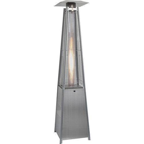 Hanover - Pyramid Flame Glass patio heater, 7" tall, propane, 42,000 BTU with Cover - Stainless Steel/Tan-United Backyard