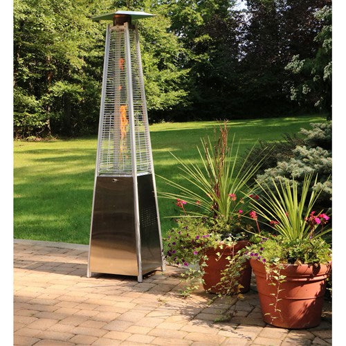 Hanover - Pyramid Flame Glass patio heater, 7" tall, propane, 42,000 BTU with Cover - Stainless Steel/Tan-United Backyard