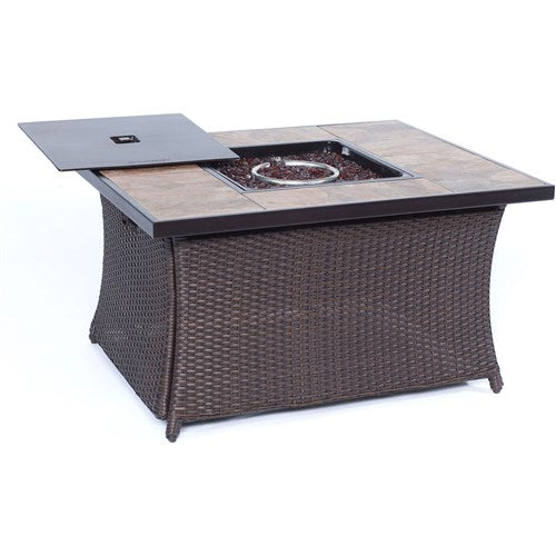 Hanover - San Marino 4pc Fire Pit Set with Tan Tile Top - Brown/Tan-United Backyard