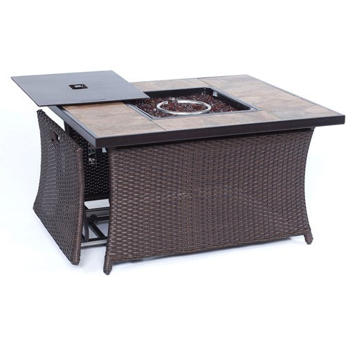 Hanover - San Marino 4pc Fire Pit Set with Tan Tile Top - Brown/Tan-United Backyard