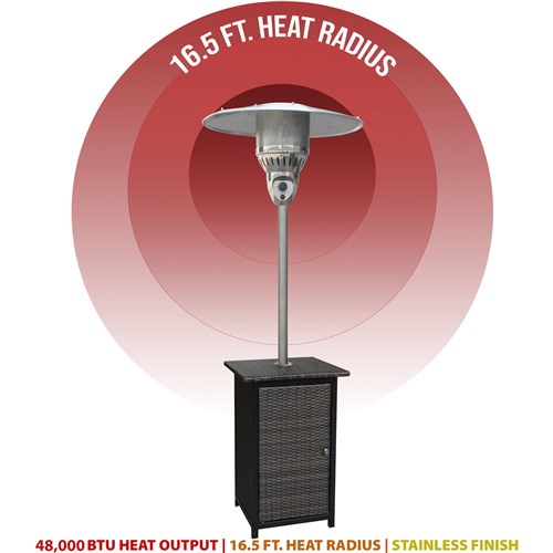 Hanover - Square Wicker Patio Heater, 7' tall, Propane, 48,000 BTU - Brown/Stainless Steel-United Backyard
