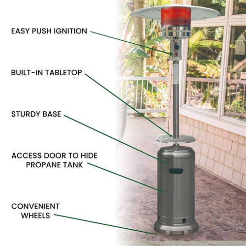 Hanover - Steel Umbrella patio heater, 7" tall, propane, 48,000 BTU with Cover - Stainless Steel/Tan-United Backyard