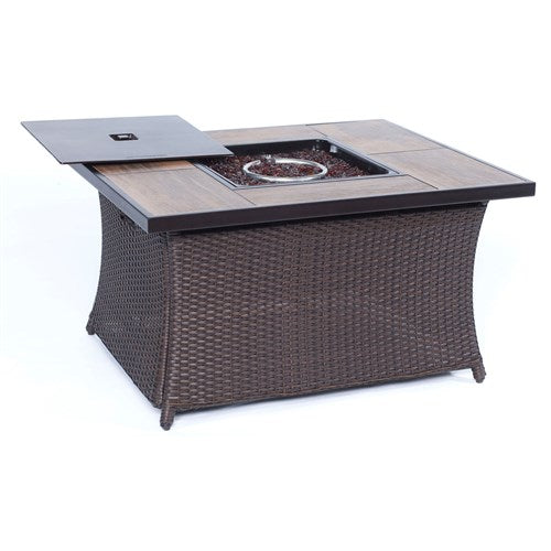 Hanover - Strathmere 6-pc Fire Pit Set with Wood Grain Tile Top - Navy/Brown-United Backyard