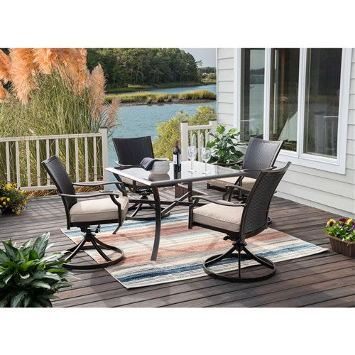Hanover - Traditions 5pc: 4 Wicker Back Swivel Rockers, 42" Square Glass Table - Tan/Bronze-United Backyard