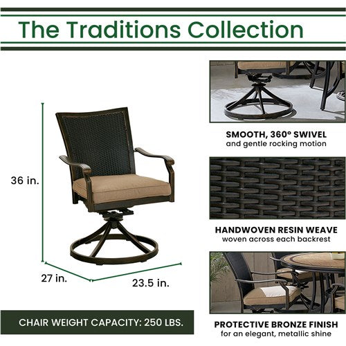 Hanover - Traditions 5pc: 4 Wicker Back Swivel Rockers, 42" Square Glass Table - Tan/Bronze-United Backyard