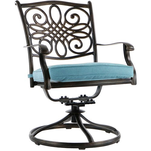 Hanover - Traditions 9pc: 6 Dining Chairs, 2 Swivel Rockers, 42x84" Cast Table - Blue/Cast-United Backyard