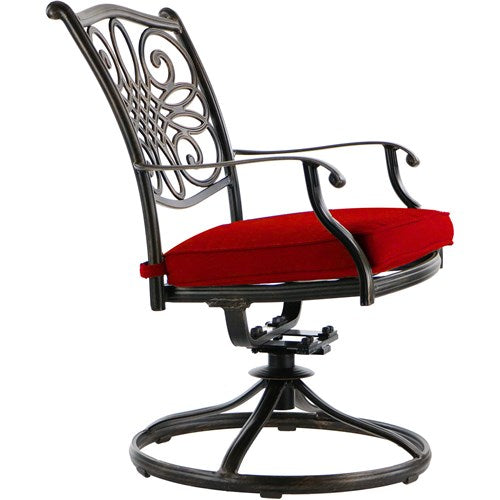 Hanover - Traditions 9pc: 6 Dining Chairs, 2 Swivel Rockers, 42x84" Cast Table - Red/Cast-United Backyard