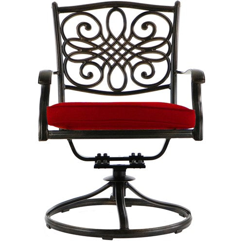 Hanover - Traditions 9pc: 6 Dining Chairs, 2 Swivel Rockers, 42x84" Cast Table - Red/Cast-United Backyard