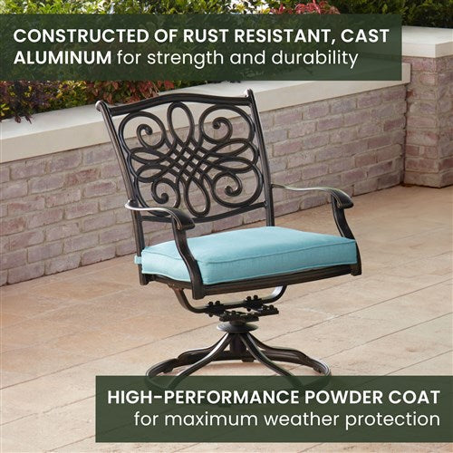 Hanover - Traditions 9pc: 8 Swivel Rockers, 42x84" Cast Table - Blue/Cast-United Backyard