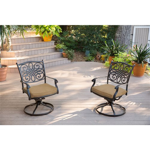 Hanover - Traditions 9pc: 8 Swivel Rockers, 42x84" Cast Table - Tan/Cast-United Backyard