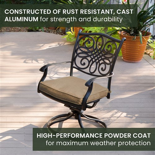 Hanover - Traditions 9pc: 8 Swivel Rockers, 42x84" Cast Table - Tan/Cast-United Backyard