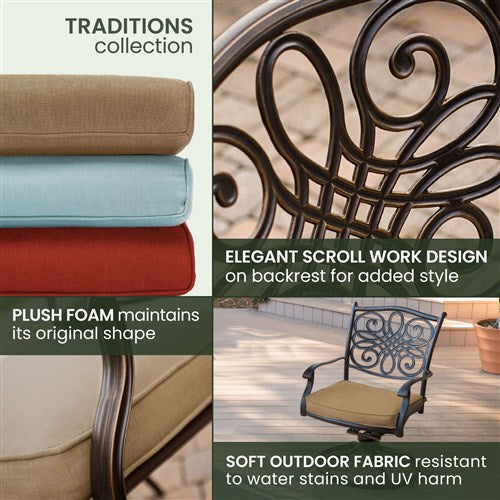 Hanover - Traditions 9pc: 8 Swivel Rockers, 42x84" Cast Table - Tan/Cast-United Backyard