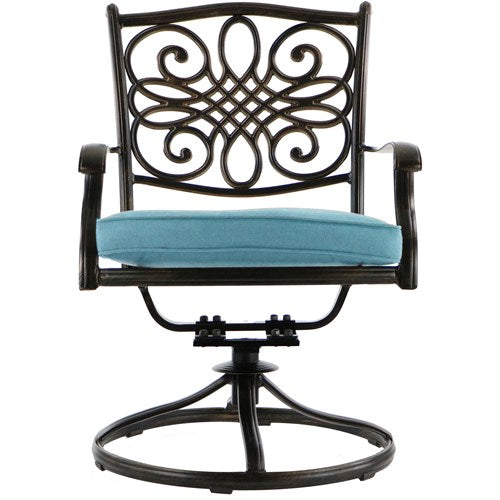 Hanover - Traditions 9pc: 8 Swivel Rockers, 60" Square Glass Top Table - Blue/Glass-United Backyard