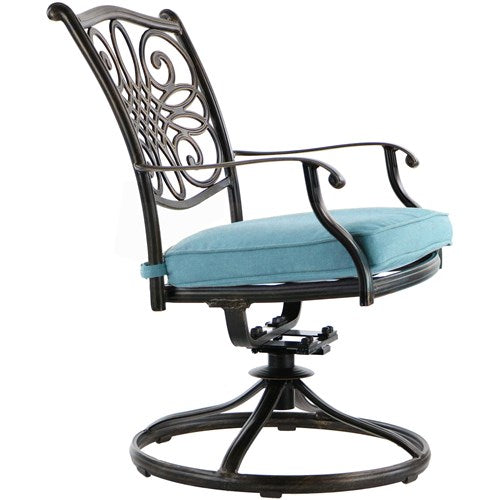 Hanover - Traditions 9pc: 8 Swivel Rockers, 60" Square Glass Top Table - Blue/Glass-United Backyard