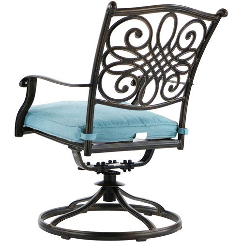 Hanover - Traditions 9pc: 8 Swivel Rockers, 60" Square Glass Top Table - Blue/Glass-United Backyard