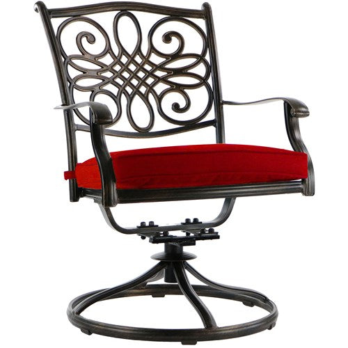 Hanover - Traditions 9pc: 8 Swivel Rockers, 60" Square Glass Top Table - Red/Glass-United Backyard