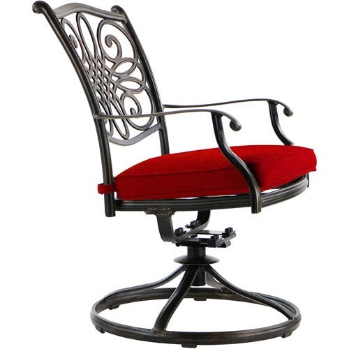 Hanover - Traditions 9pc: 8 Swivel Rockers, 60" Square Glass Top Table - Red/Glass-United Backyard