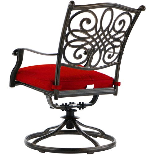 Hanover - Traditions 9pc: 8 Swivel Rockers, 60" Square Glass Top Table - Red/Glass-United Backyard