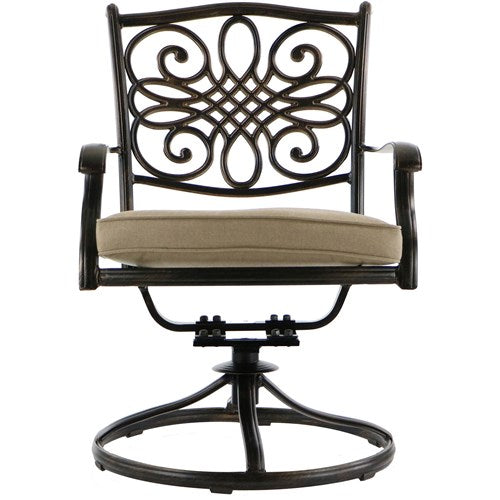 Hanover - Traditions 9pc: 8 Swivel Rockers, 60" Square Glass Top Table, Umbrella, Base - Tan/Glass-United Backyard