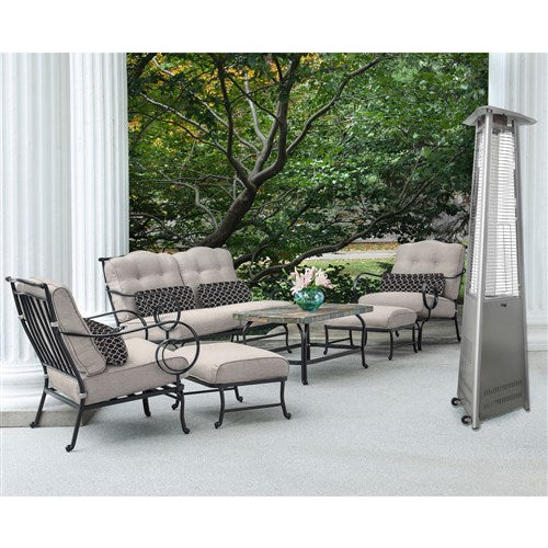 Hanover - Triangle Patio Heater, 7.5' Tall, Propane, 42,000 BTU with Cover - Stainless-United Backyard